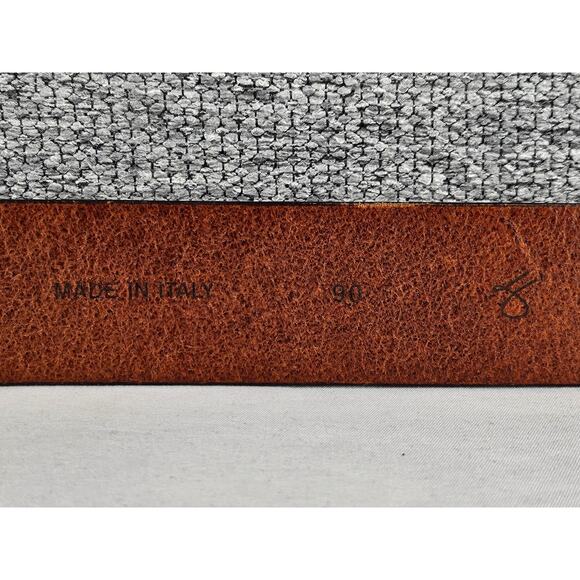 MADE IN ITALY MEN’S BROWN LEATHER BELT BRUSHED STEEL BUCKLE • SIZE 90 (31"–34") - Picture 5 of 8